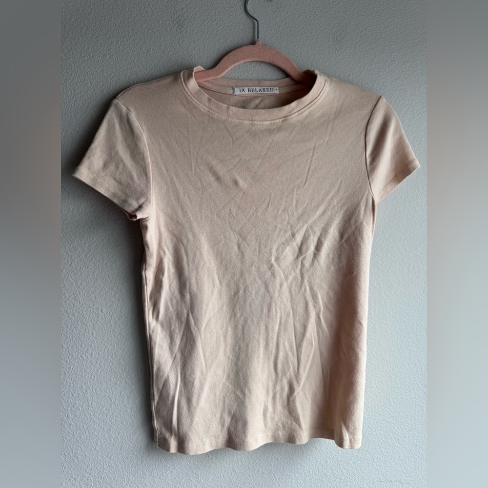 LA Relaxed Beige Peach Short Sleeve 100% cotton Tee Shirt women’s Medium